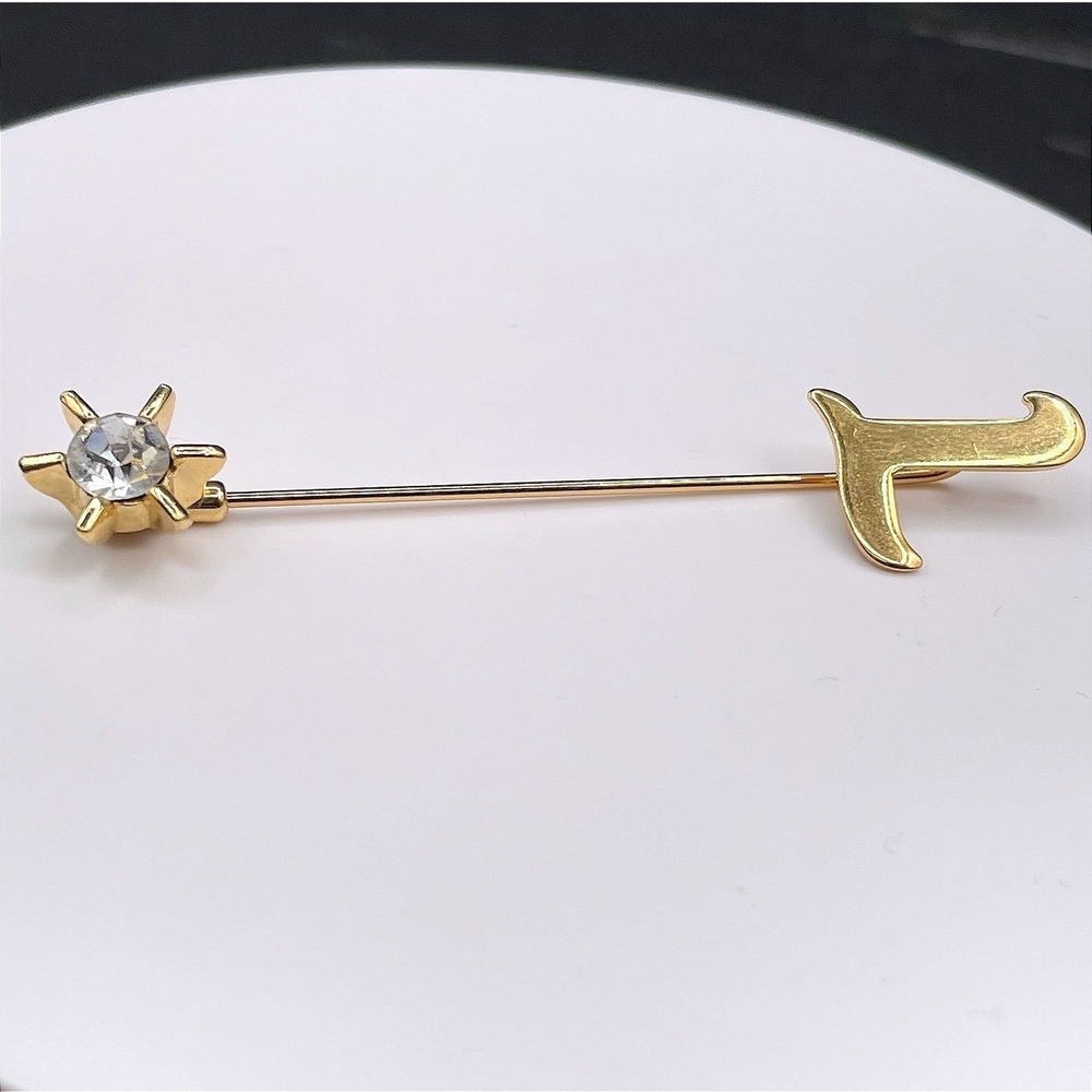Vintage Gold Tone Sword Dagger Stick Pin Lapel Hat Tie Tack Jewellery L Shape